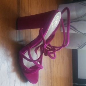 Pink/Magenta Velvet Lace Up Heels size 6.5 and 7